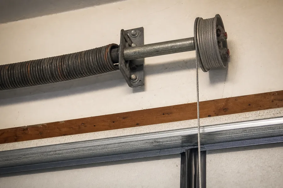 Torsion spring, shaft and cable drum above a garage door in Lincoln, NE